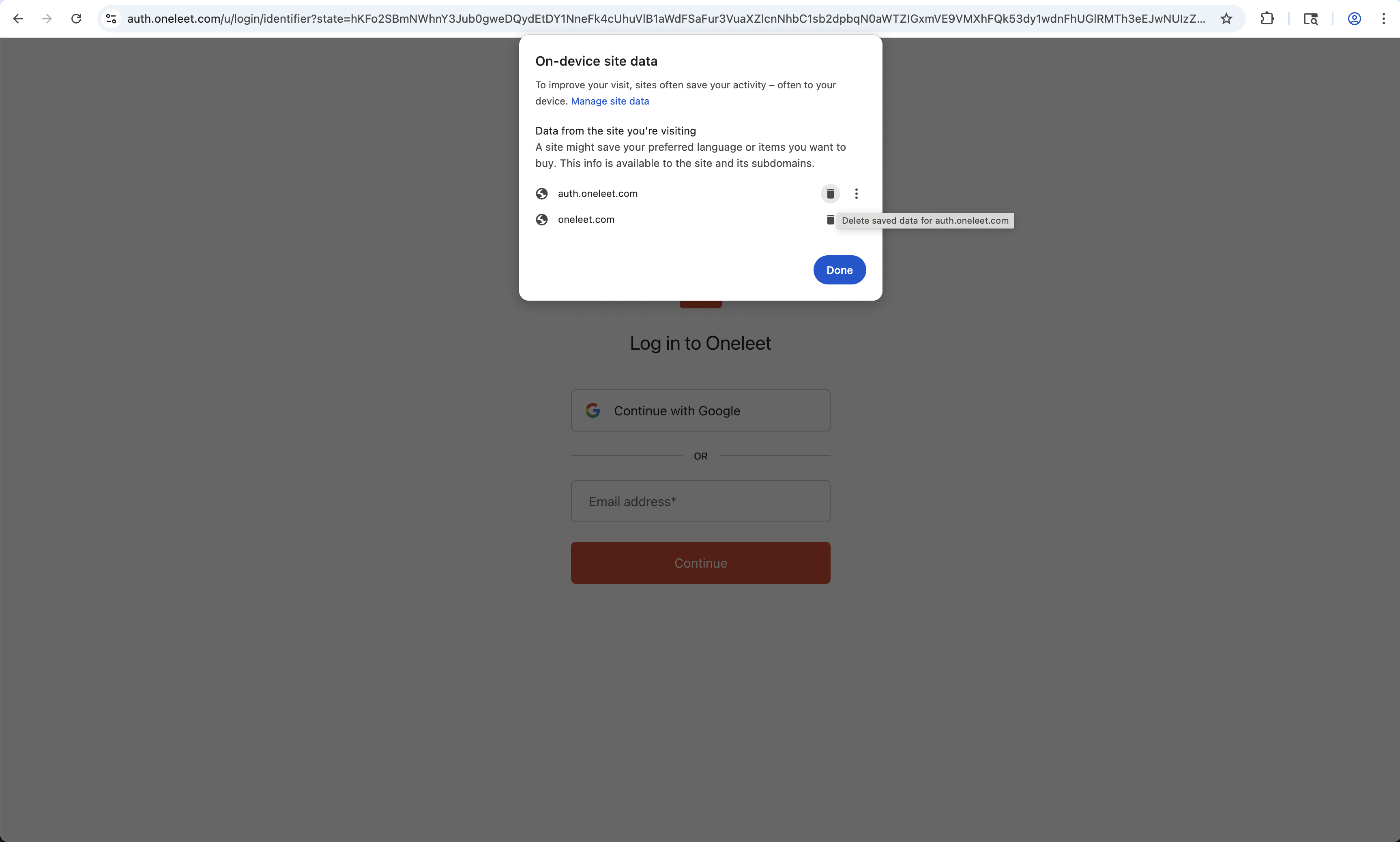 Screenshot showing Chrome cookie clearing interface 3