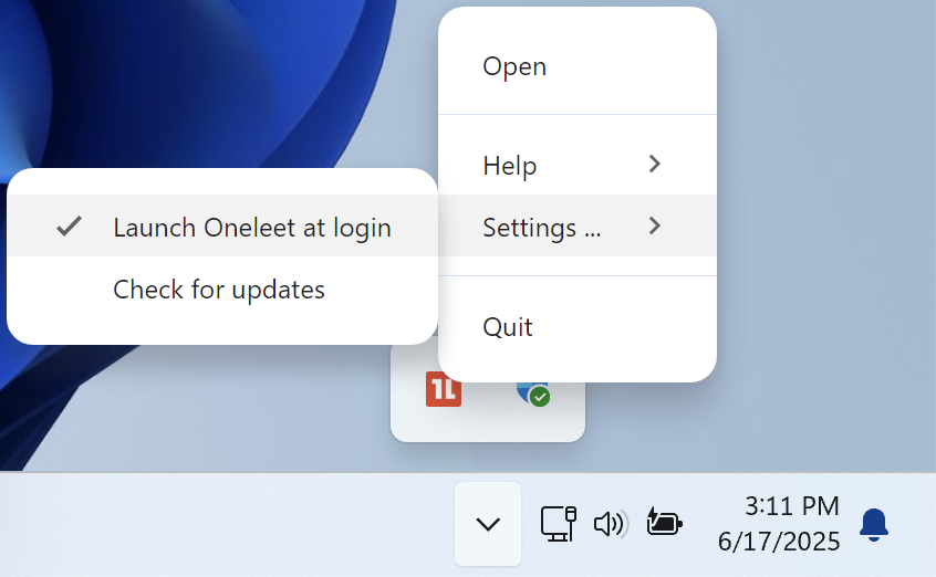 Windows launch Oneleet at login